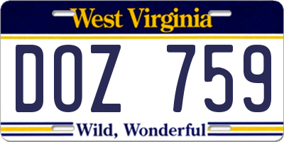 WV license plate DOZ759