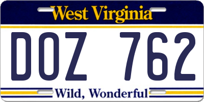 WV license plate DOZ762