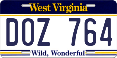 WV license plate DOZ764