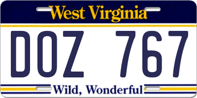 WV license plate DOZ767