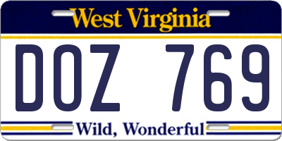 WV license plate DOZ769