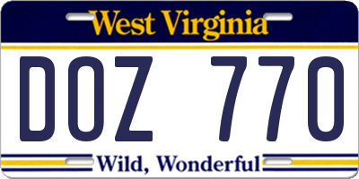 WV license plate DOZ770