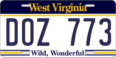 WV license plate DOZ773