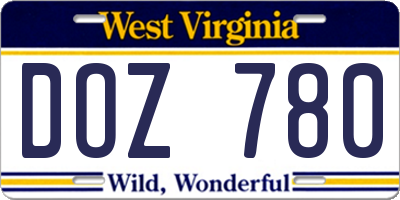 WV license plate DOZ780