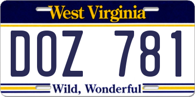 WV license plate DOZ781