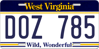 WV license plate DOZ785