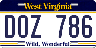 WV license plate DOZ786