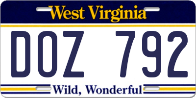 WV license plate DOZ792