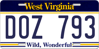 WV license plate DOZ793