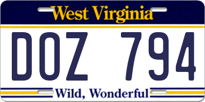 WV license plate DOZ794