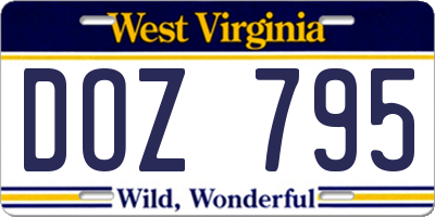 WV license plate DOZ795