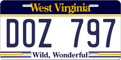 WV license plate DOZ797