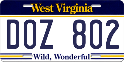 WV license plate DOZ802