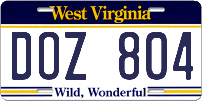 WV license plate DOZ804
