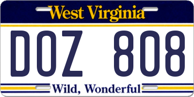 WV license plate DOZ808