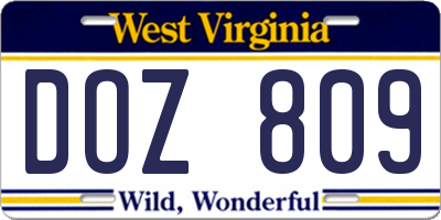 WV license plate DOZ809