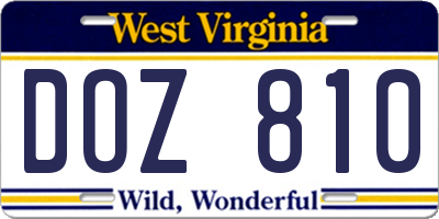 WV license plate DOZ810