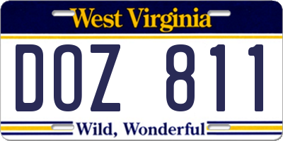 WV license plate DOZ811