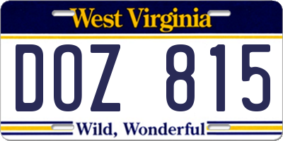 WV license plate DOZ815
