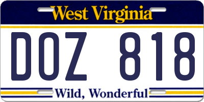 WV license plate DOZ818