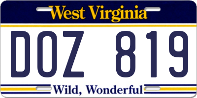WV license plate DOZ819