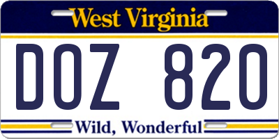 WV license plate DOZ820