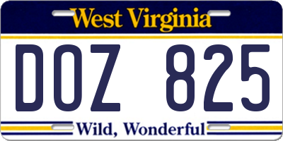 WV license plate DOZ825