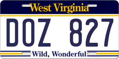 WV license plate DOZ827