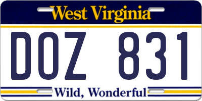 WV license plate DOZ831