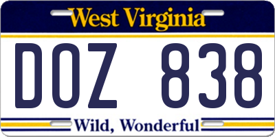 WV license plate DOZ838