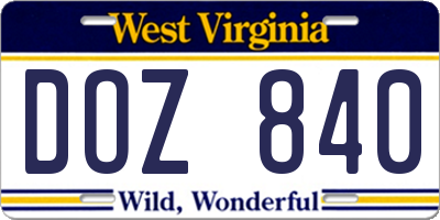 WV license plate DOZ840
