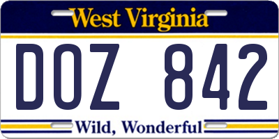 WV license plate DOZ842