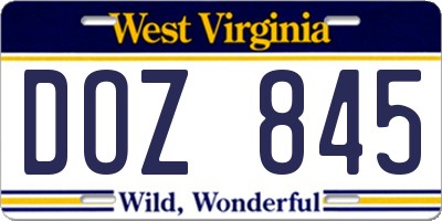 WV license plate DOZ845