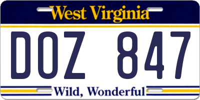 WV license plate DOZ847