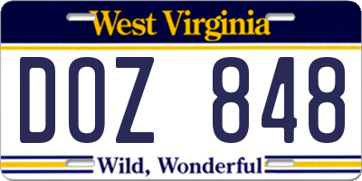 WV license plate DOZ848