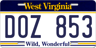 WV license plate DOZ853