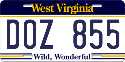 WV license plate DOZ855