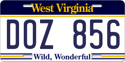 WV license plate DOZ856