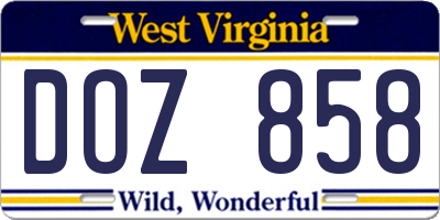 WV license plate DOZ858