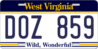 WV license plate DOZ859
