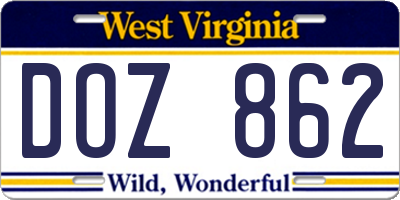 WV license plate DOZ862