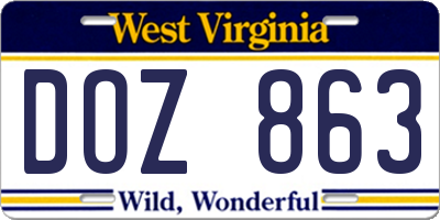 WV license plate DOZ863