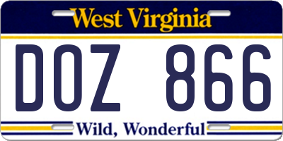 WV license plate DOZ866
