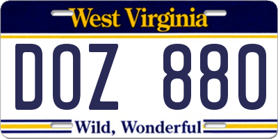 WV license plate DOZ880