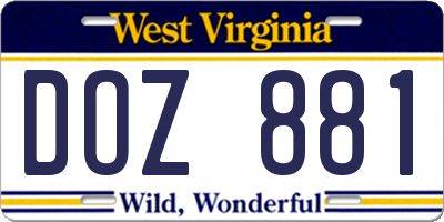 WV license plate DOZ881