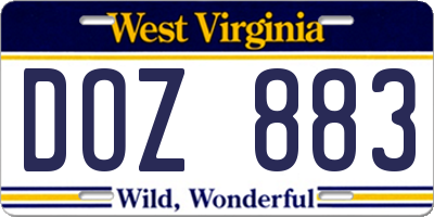 WV license plate DOZ883