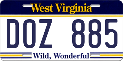 WV license plate DOZ885