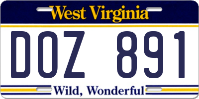 WV license plate DOZ891