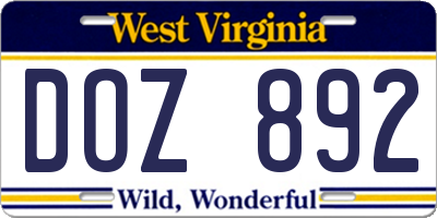 WV license plate DOZ892