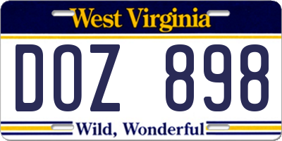 WV license plate DOZ898